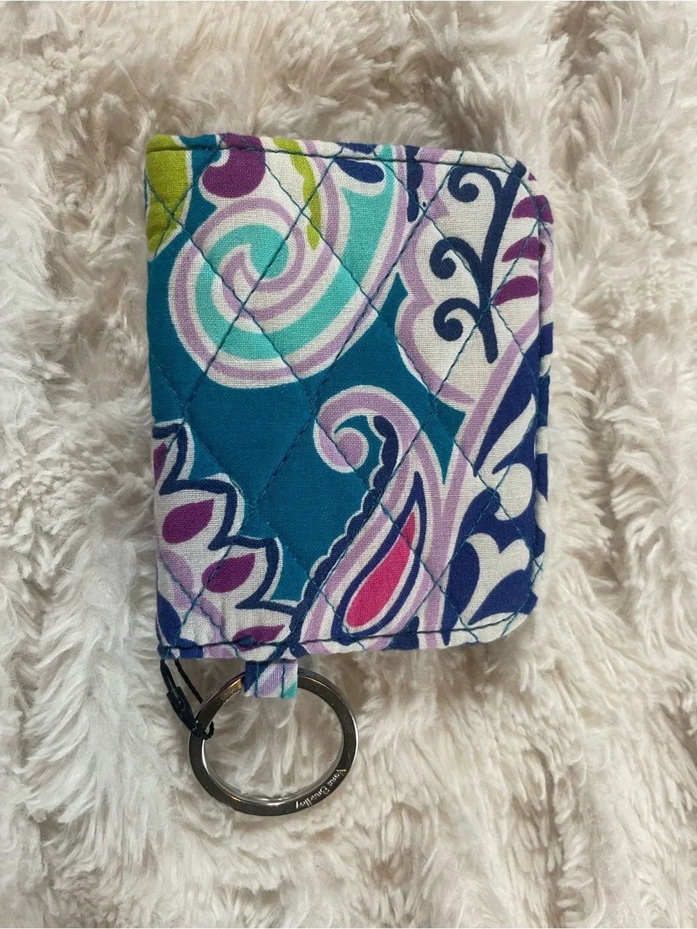 Vera Bradley Turquoise Purple Floral Campus Double ID Keychain Wallet - Picture 2 of 3